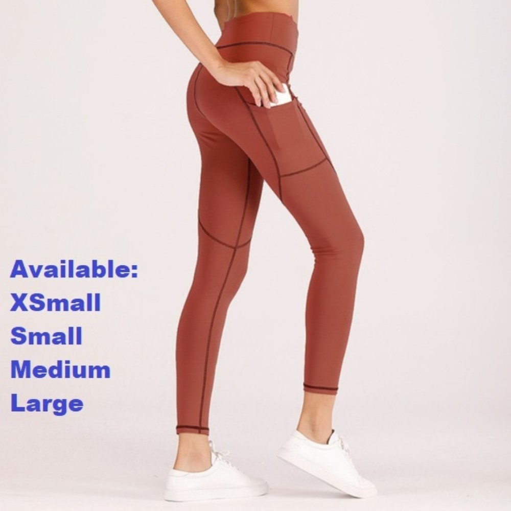 High Waist Red Leggings with pockets